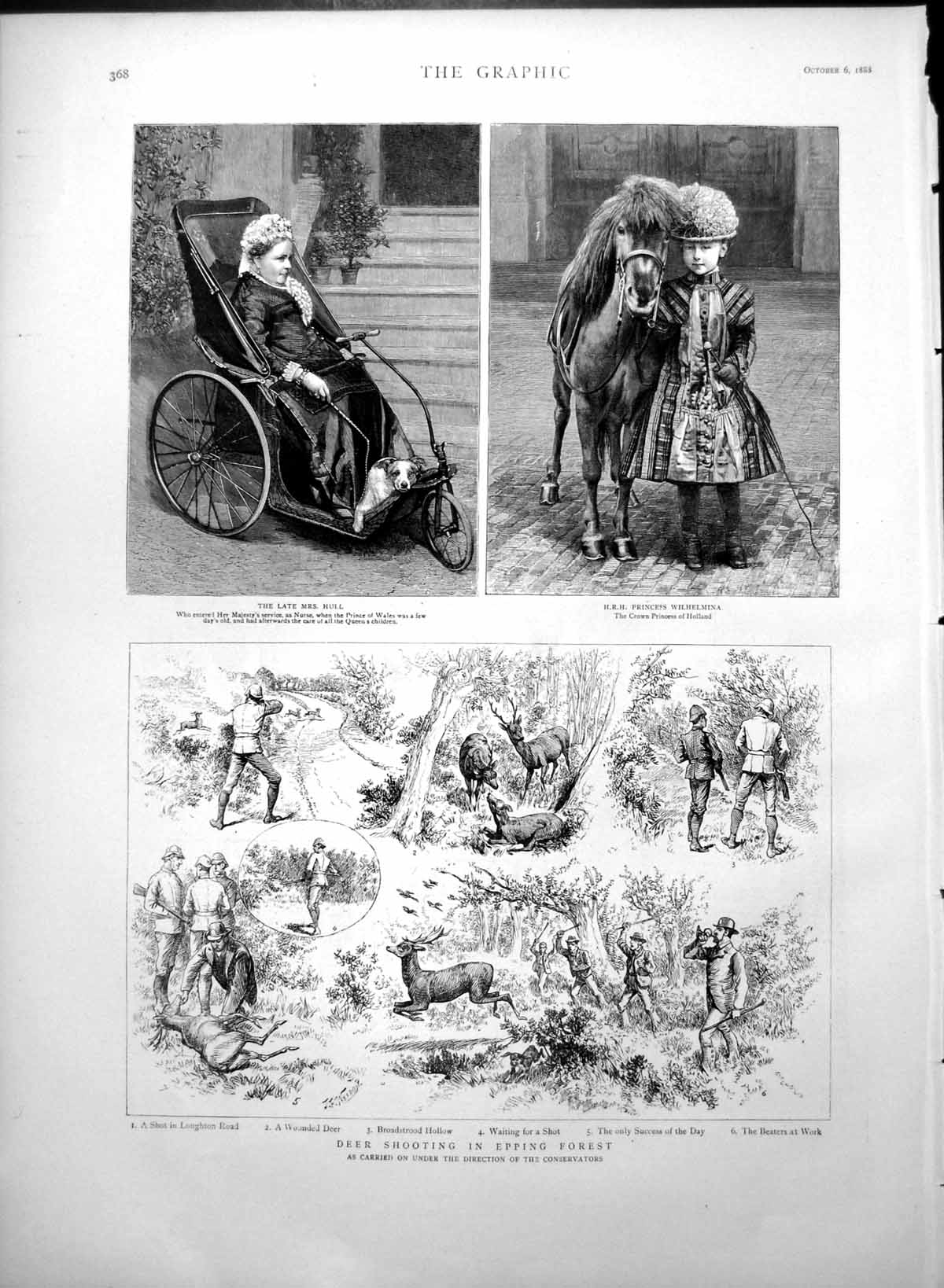 Antique Print Deer Shooting Epping Forest Mrs Hull Princess Wilhelmina 1888