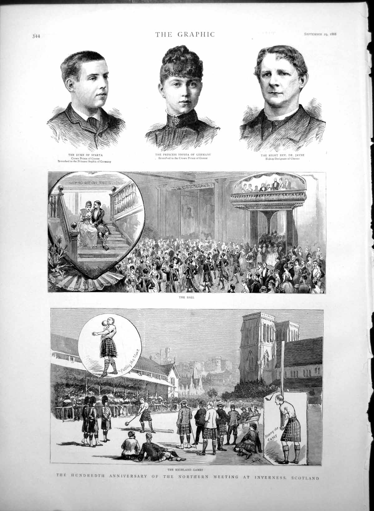 Old Antique Print Iooth Anniversary Northern Meeting Inverness Games 1888 19th