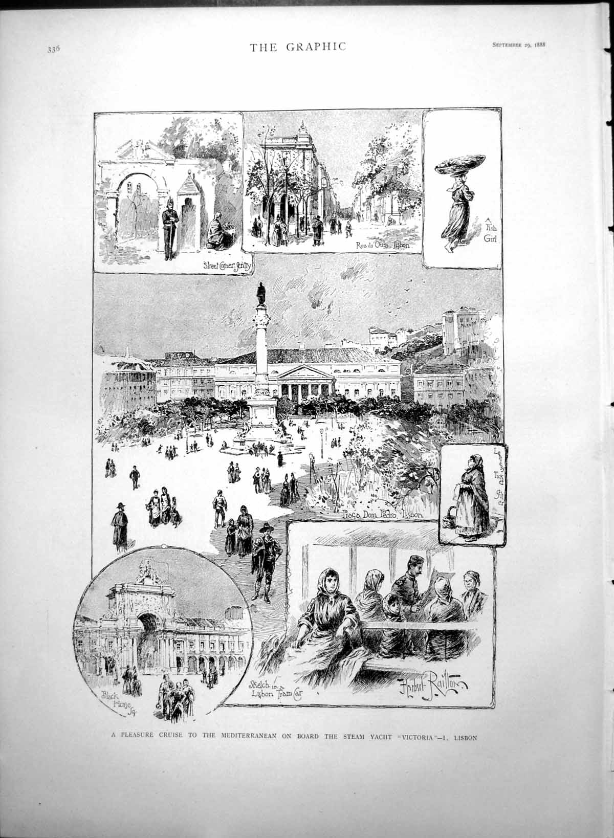 Antique Print Cruise Mediterranean Victoria Lisbon Tram Car Fish Girl 1888 19th