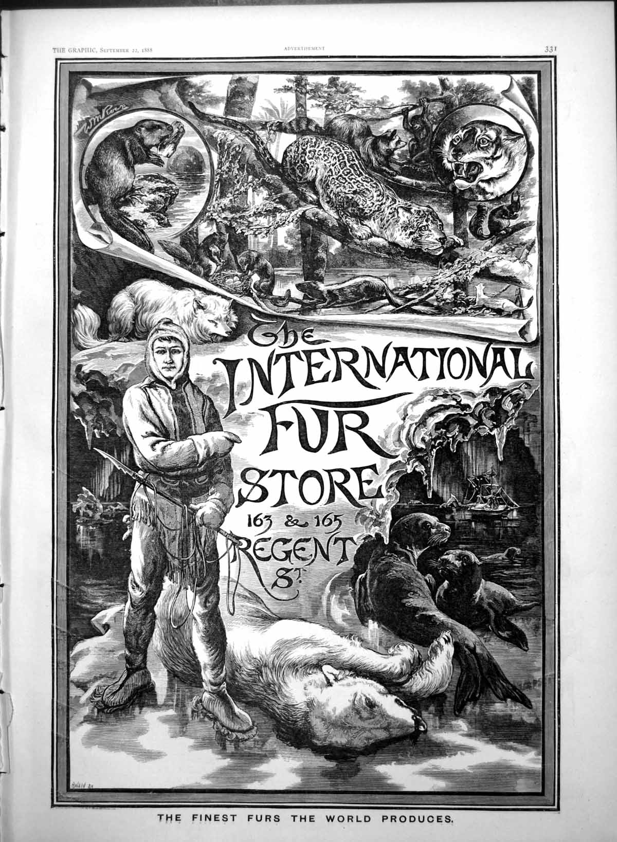 Antique Old Print International Fur Store Regent St Finest Furs World 1888 19th