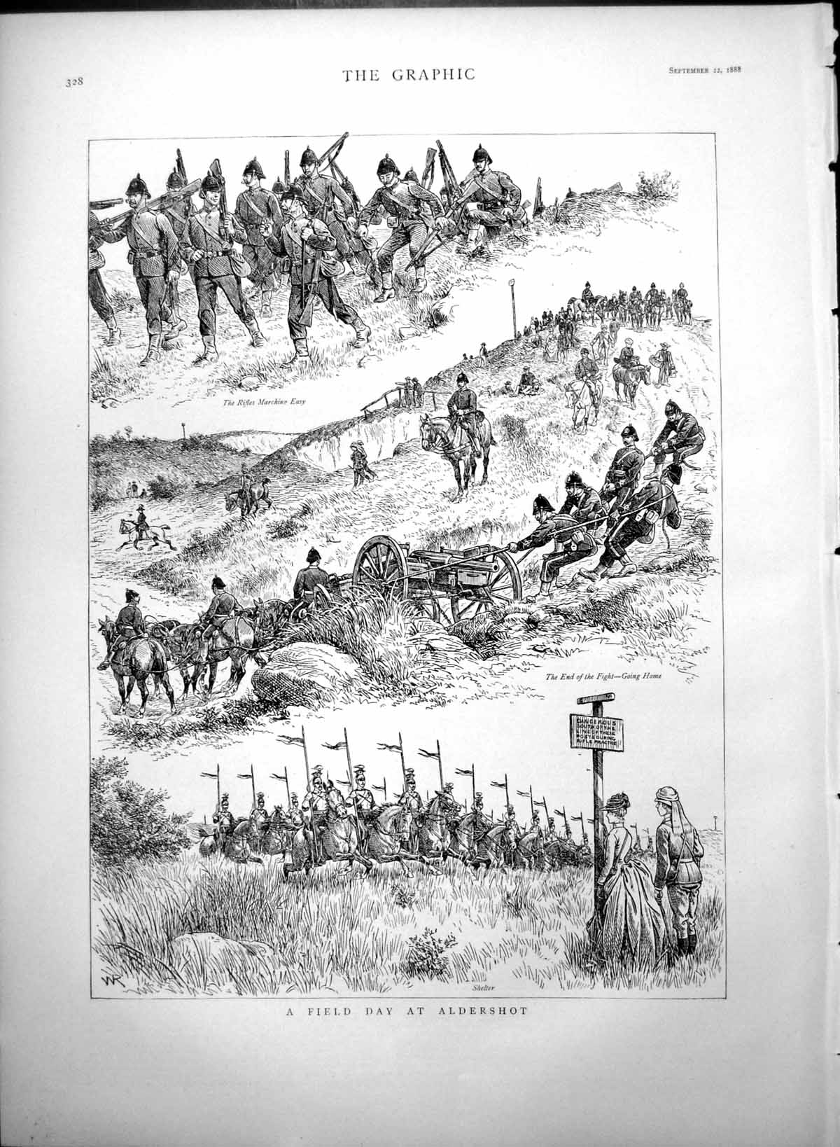 Antique Old Print Field Day Aldershot Rifles Marching Easy Going Home 1888 19th