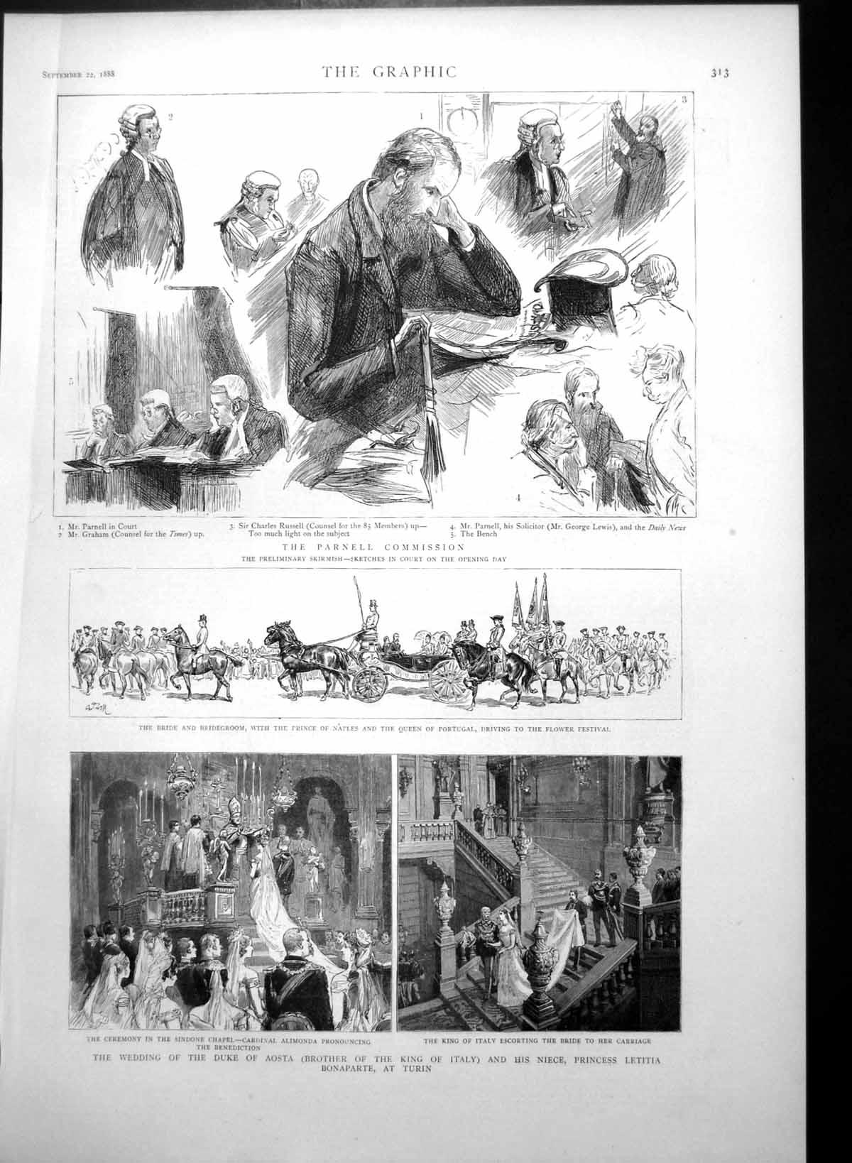 Old Print Wedding Duke Aosta Princess Letitia Bonaparte Parnell Court1888 19th