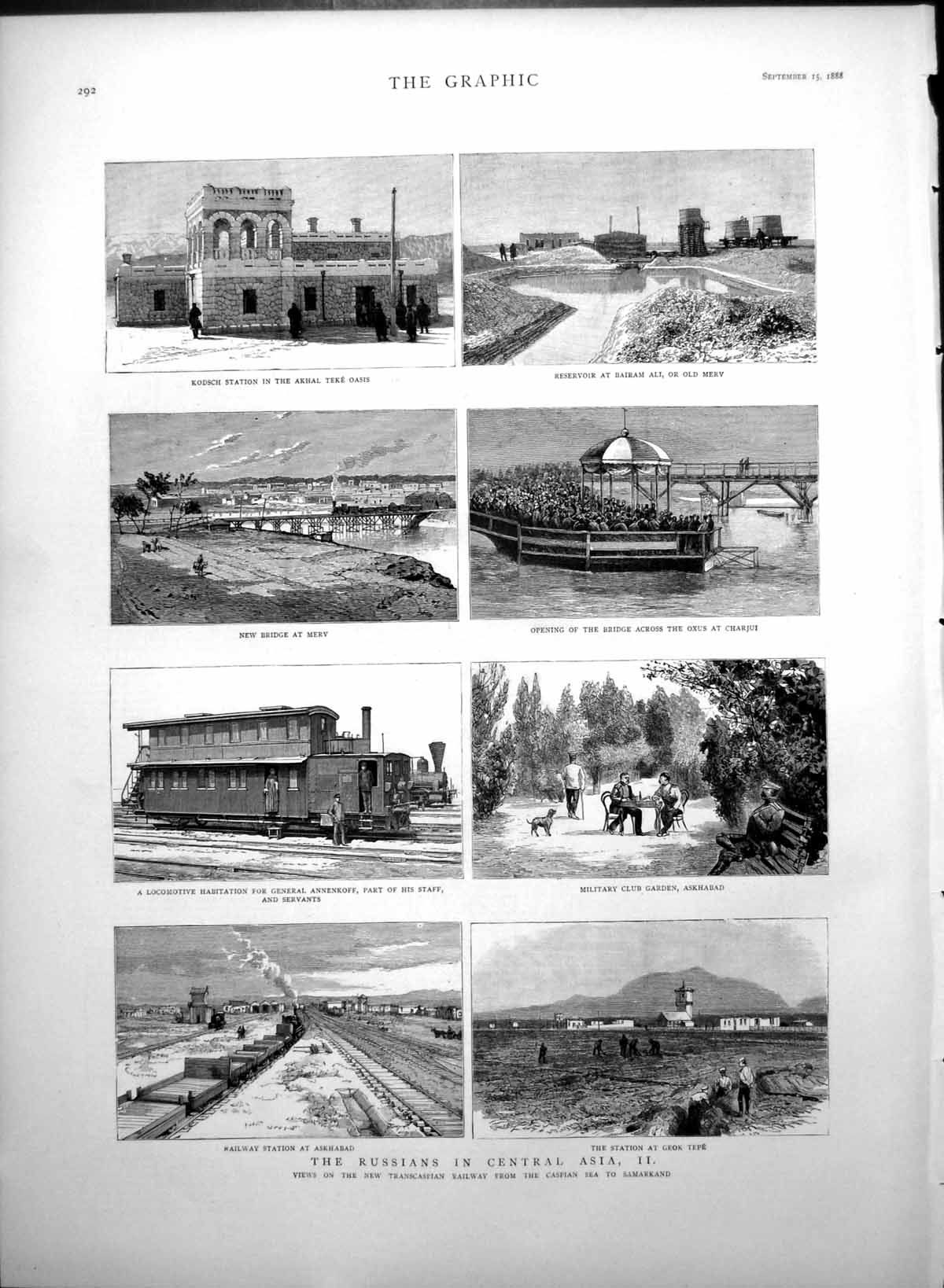 Antique Old Print Russians Asia Transcaspian Railway Kodsch Bridge Merv 1888
