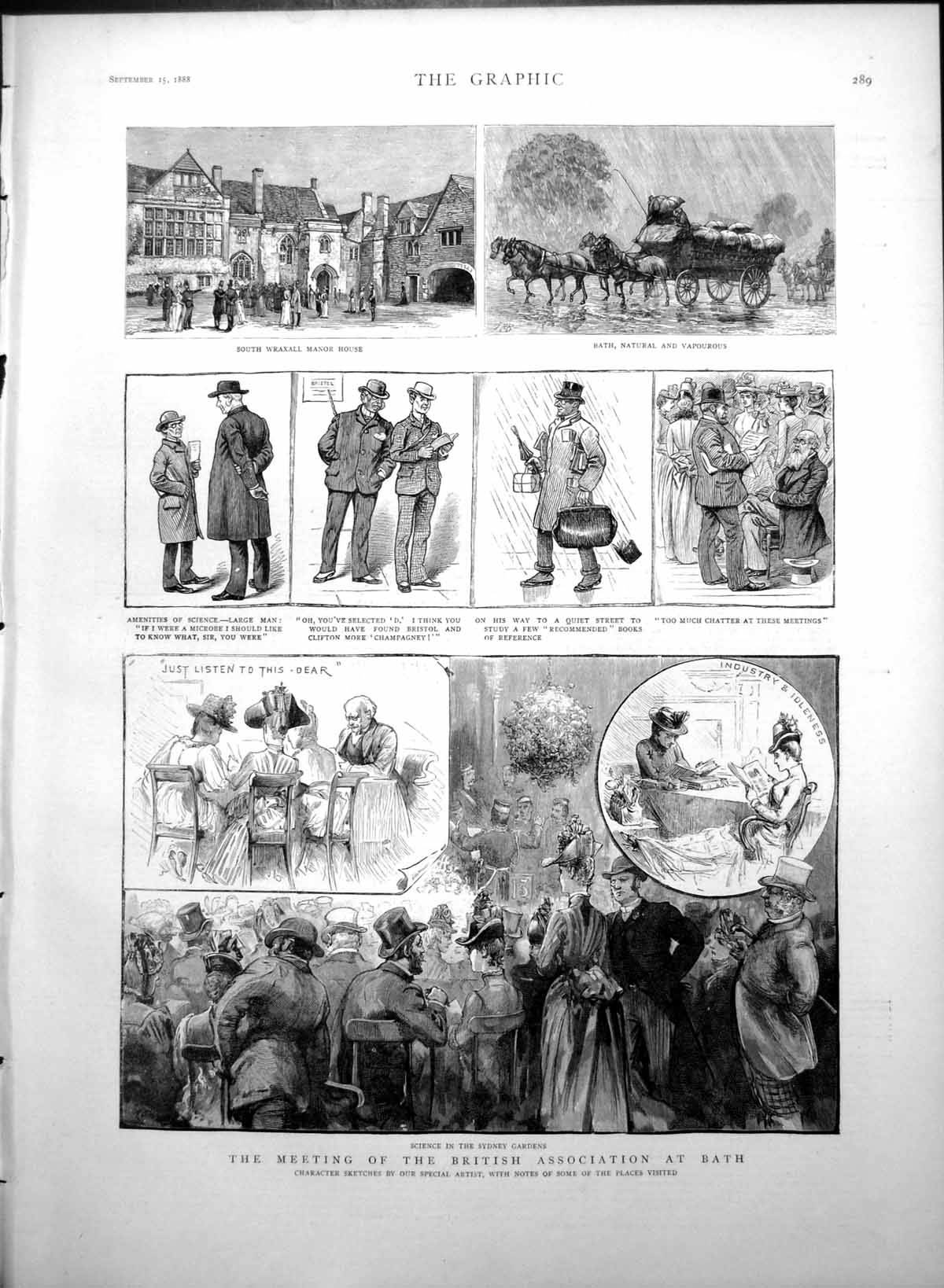 Antique Print Meeting British Association Bath Sydney Gardens Wraxall 1888 19th
