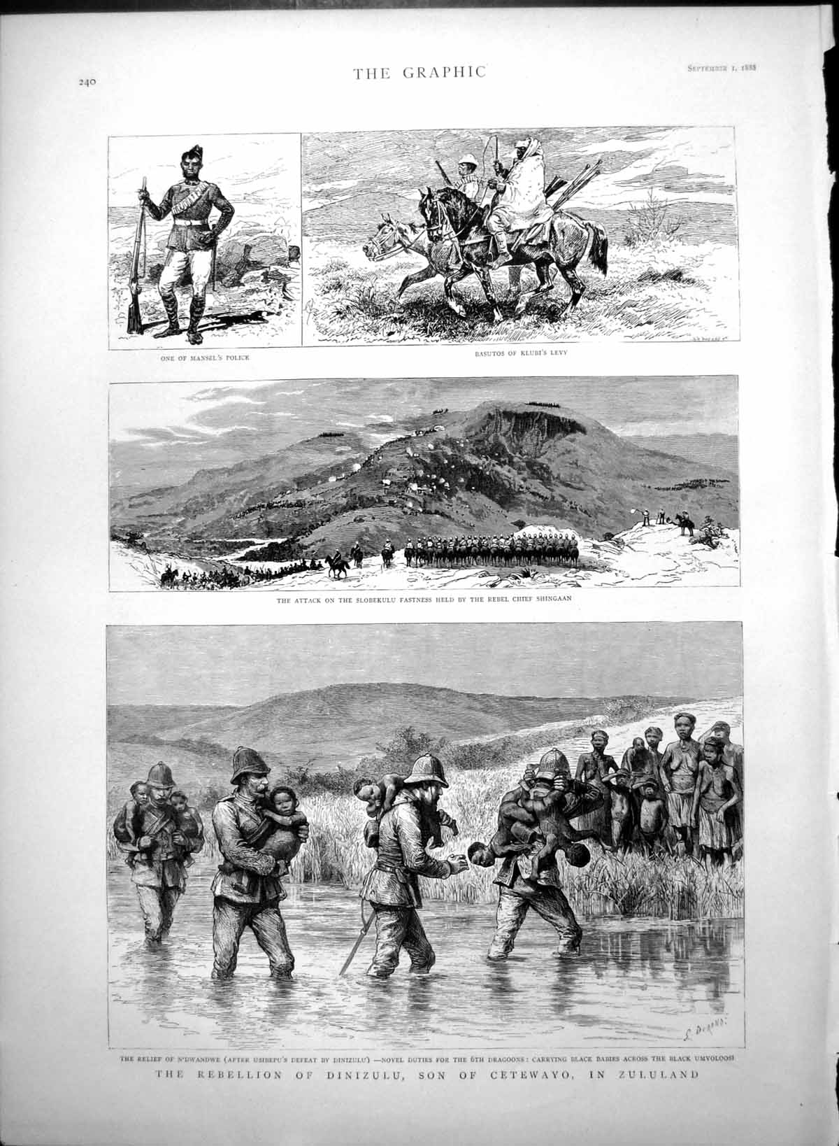 Old Print Rebellion Dinizulu Son Cetewayo Zululand Attack Slobekulu 1888 19th