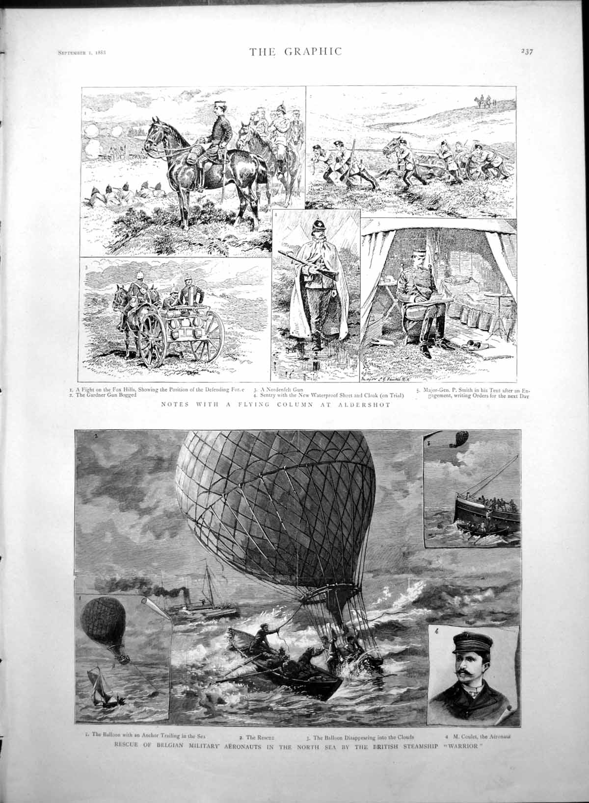 Antique Old Print Rescue Belgian Military Aeronauts Warrior Aldershot 1888 19th