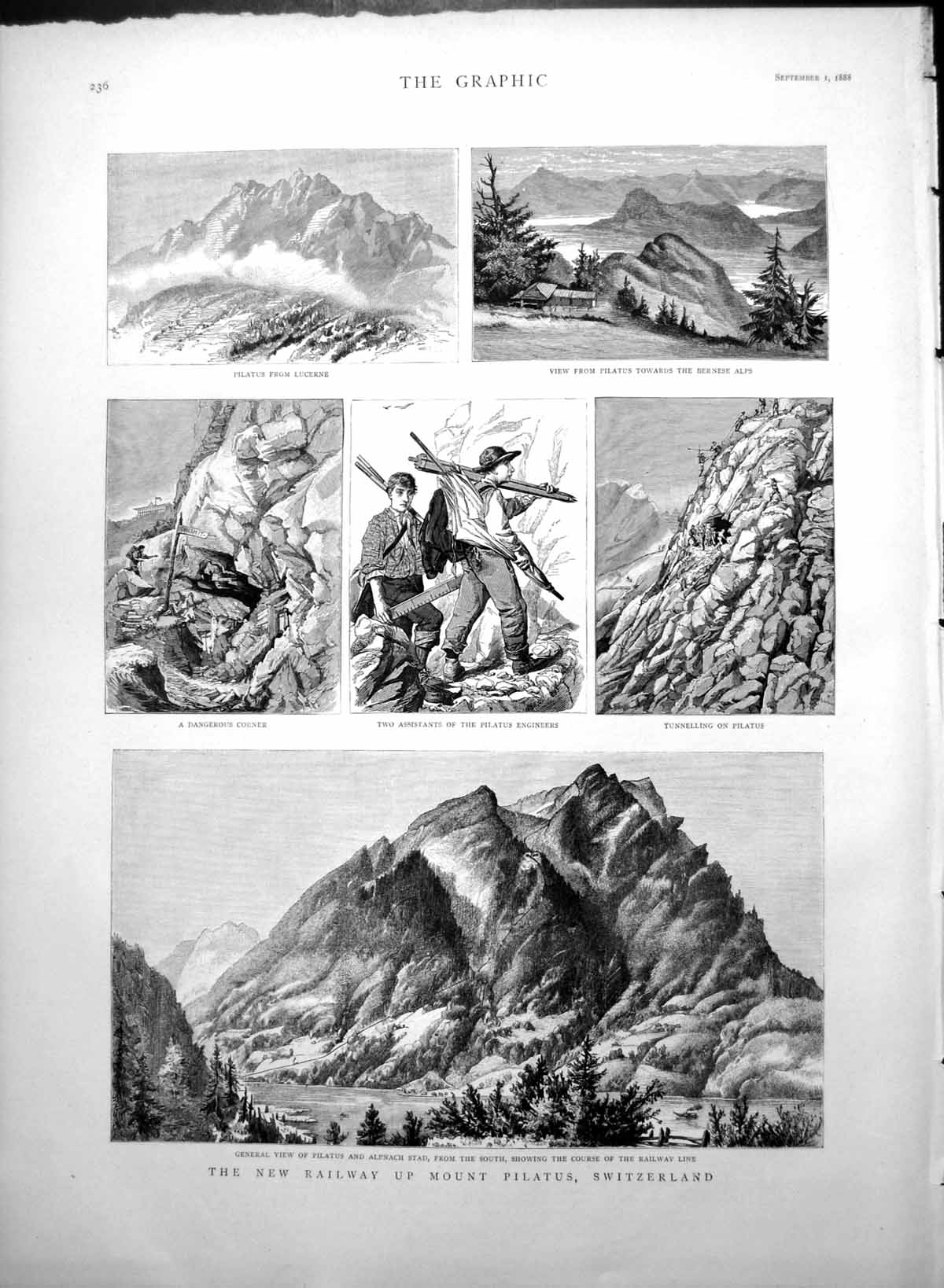 Old Antique Print New Railway Mount Pilatus Switzerland Tunnelling 1888 19th