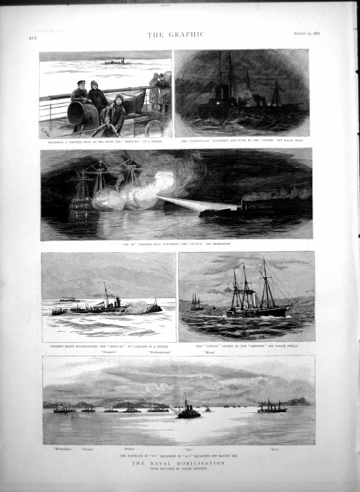 Antique Old Print Naval Mobilisation Blockade Squadron Bantry Bay Tartar 1888