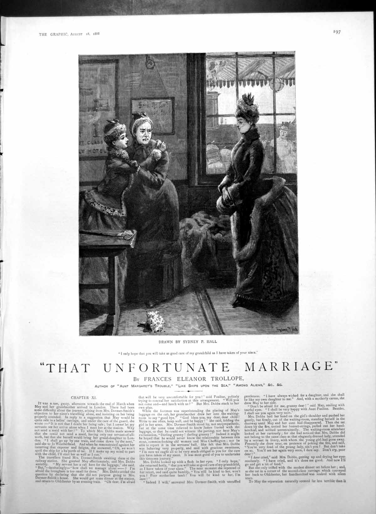 Antique Old Print That Unfortunate Marriage Ladies Take Care Grandchild 1888