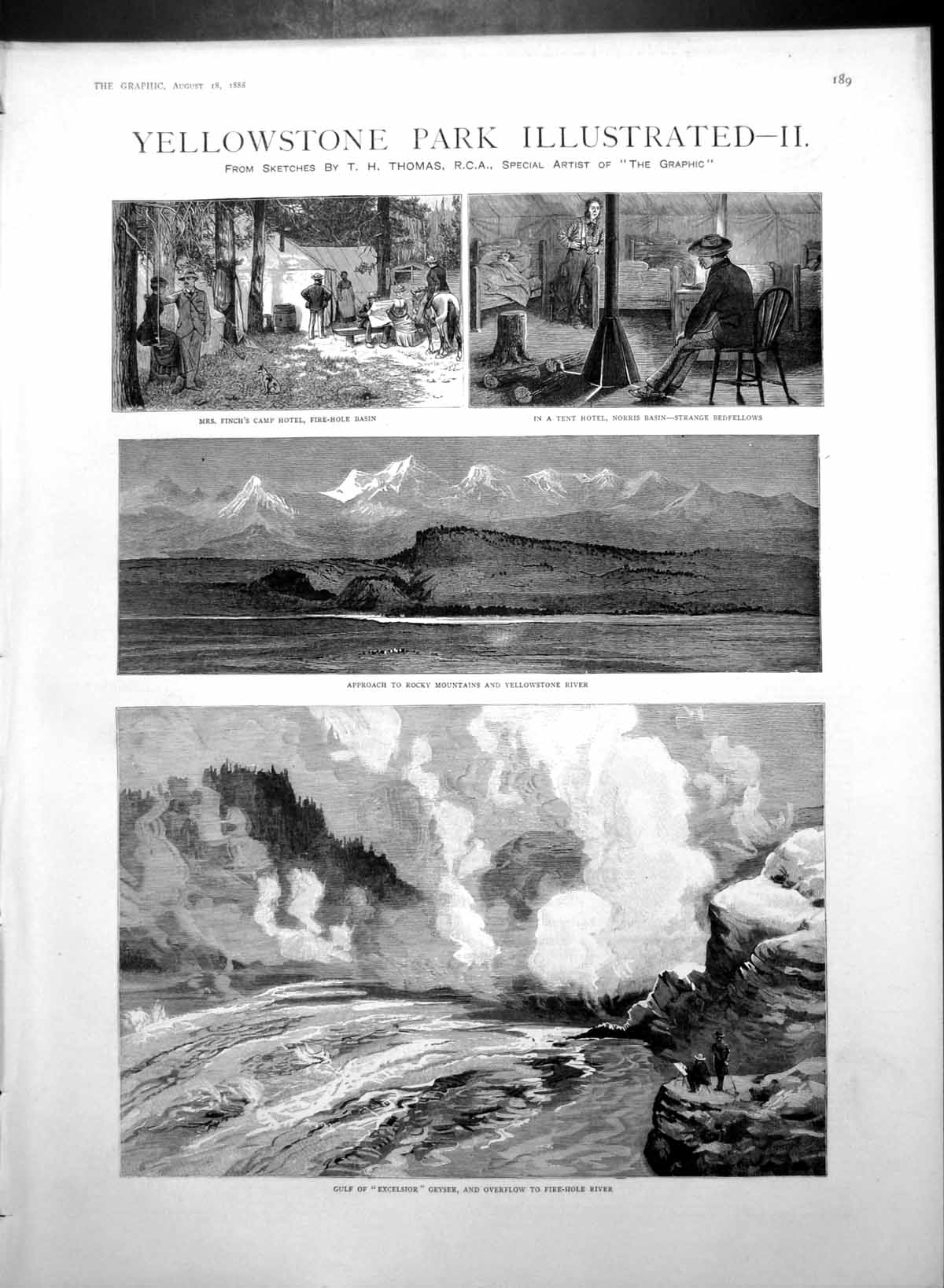 Antique Print Yellowstone Lake River Rocky Mountains Excelsior Geyser 1888 19th