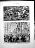Old Print Fire De Beers Mine Kimberley Lord Wolseley Rochester Cath 1888 19th