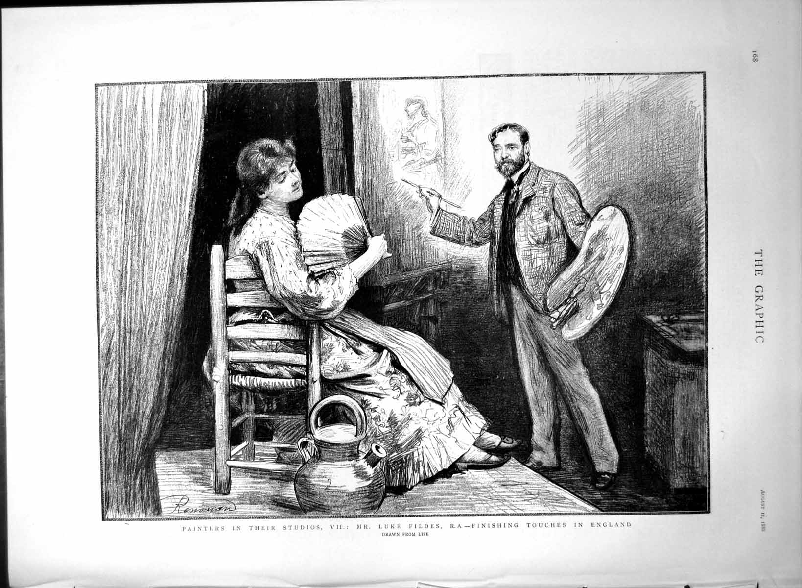 Antique Print Painters Their Studios V11 Luke Fildes Finishing Touches 1888