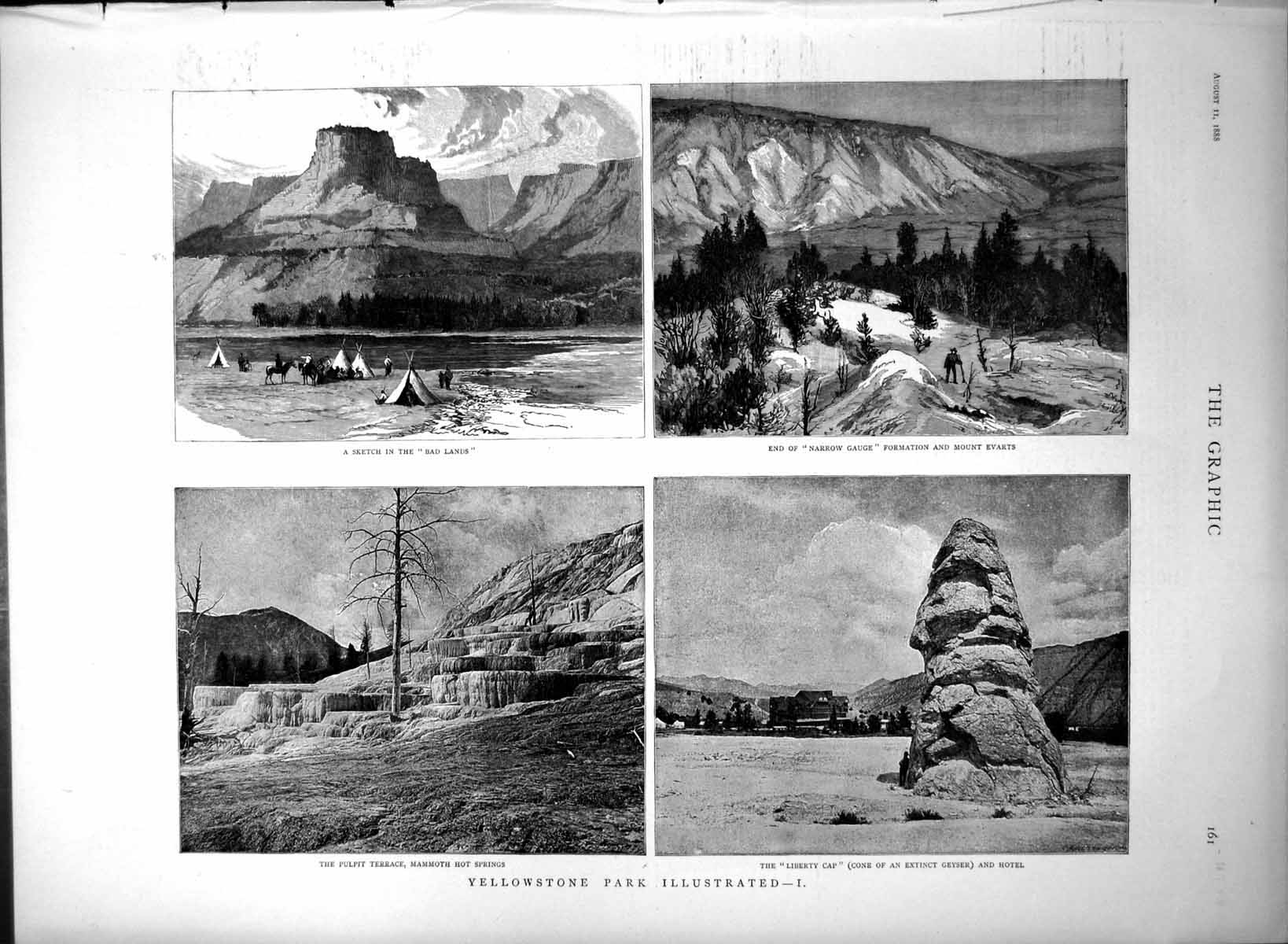 Antique Old Print Yellowstone Park Liberty Cap Narrow Guage Mount Evarts 1888