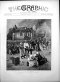 Old Antique Print Fire Village C Bokelmann Exhibited Royal Academy 1888 19th
