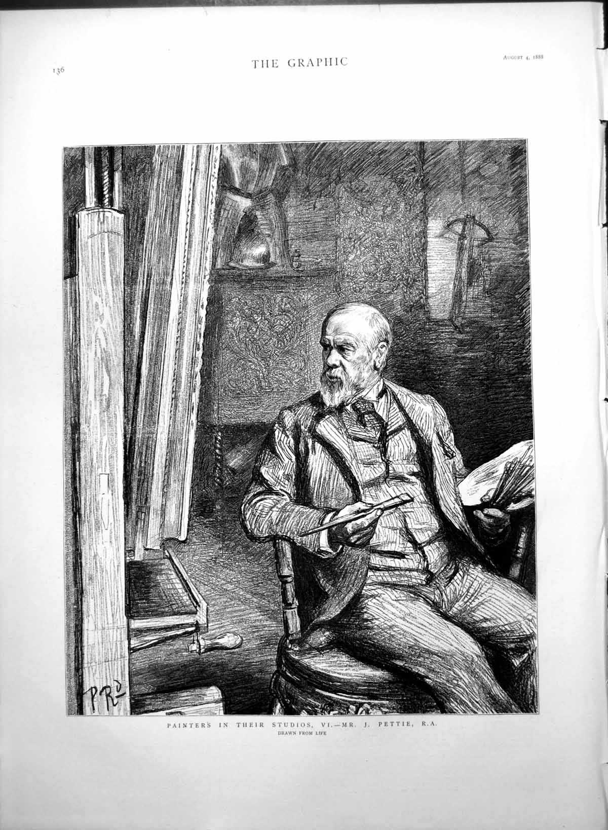 Original Old Antique Print Painters Their Studios Vi Mr J Pettie R A 1888 19th