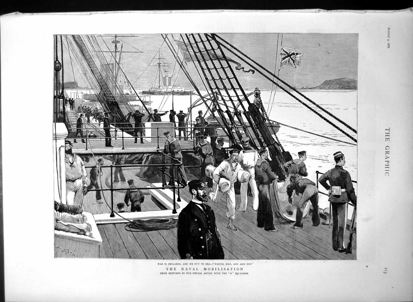 Old Antique Print Naval Mobilisation B Squadron War Declared Put Sea 1888 19th