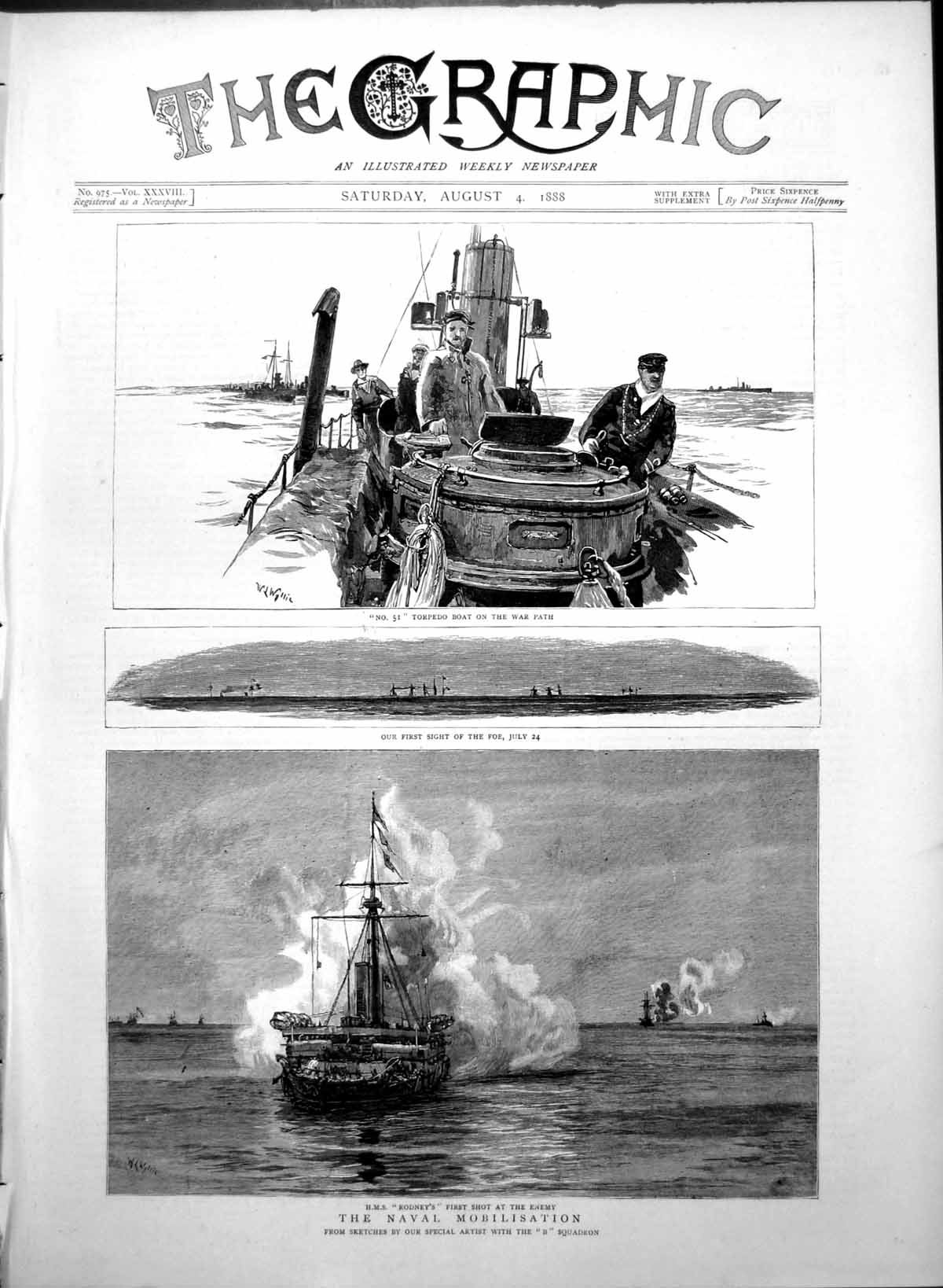Antique Old Print Naval Mobilisation Hms Rodneys Shot Enemy Torpedo Boat 1888