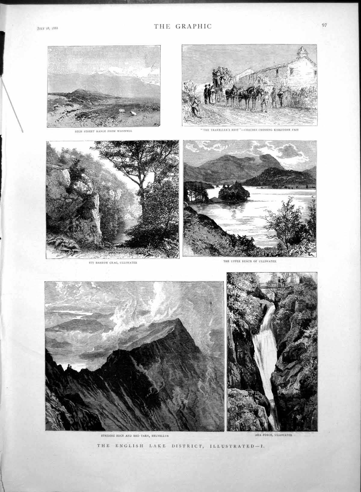 Old Print English Lake District Sty Barrow Crag Ullswater Helvellyn 1888 19th
