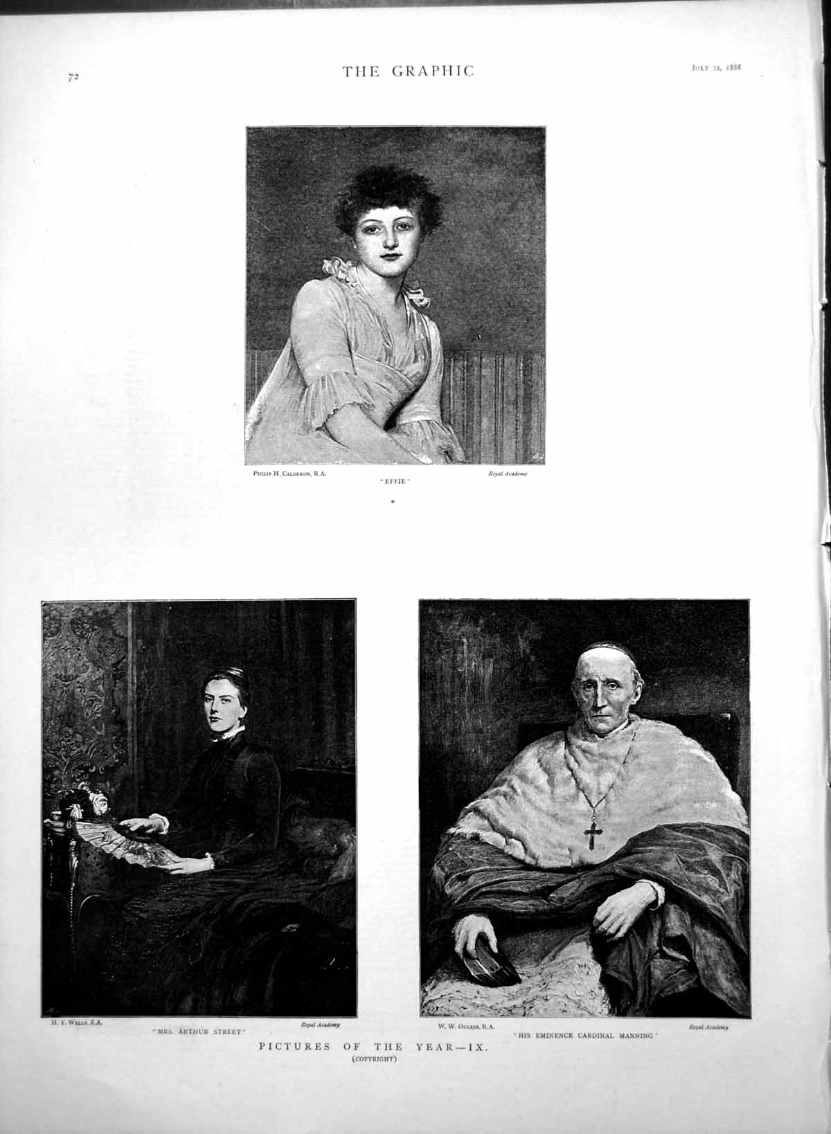 Antique Old Print Effie Mrs Arthur Street His Eminence Cardinal Manning 1888