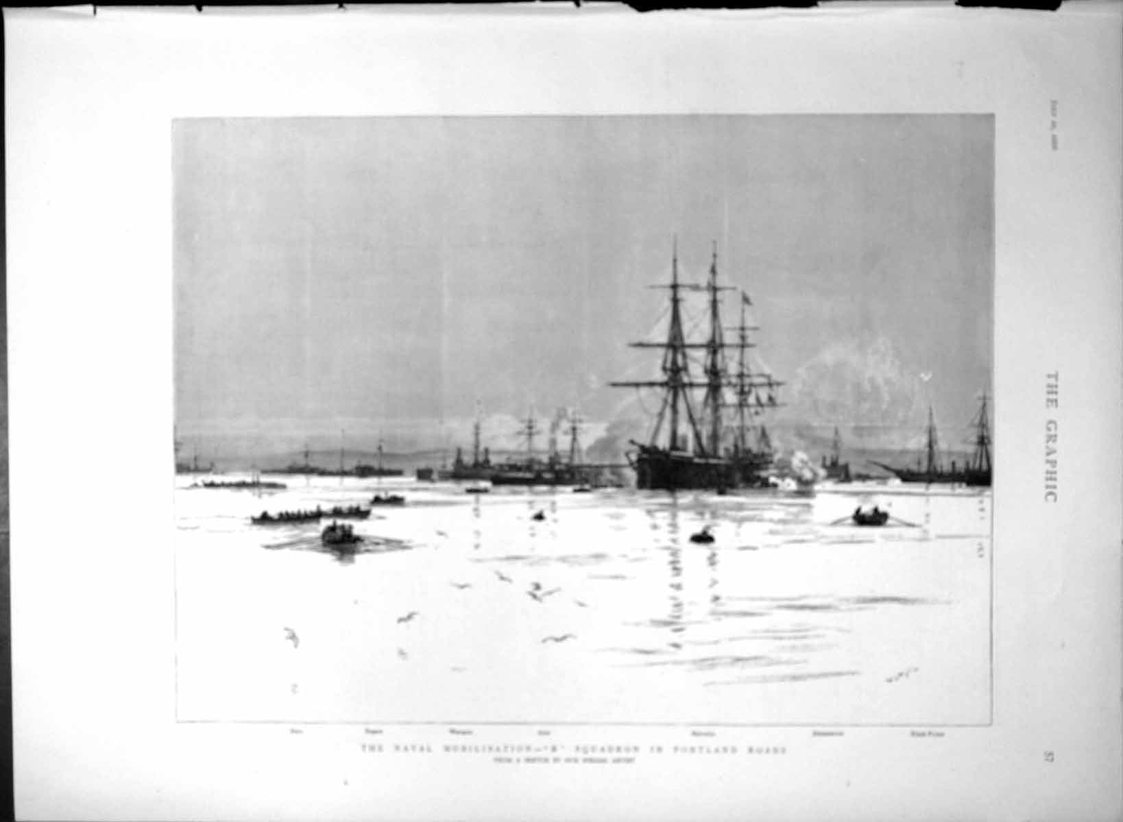 Antique Old Print Naval Mobilisation B Squadron Portland Roads Hercules 1888