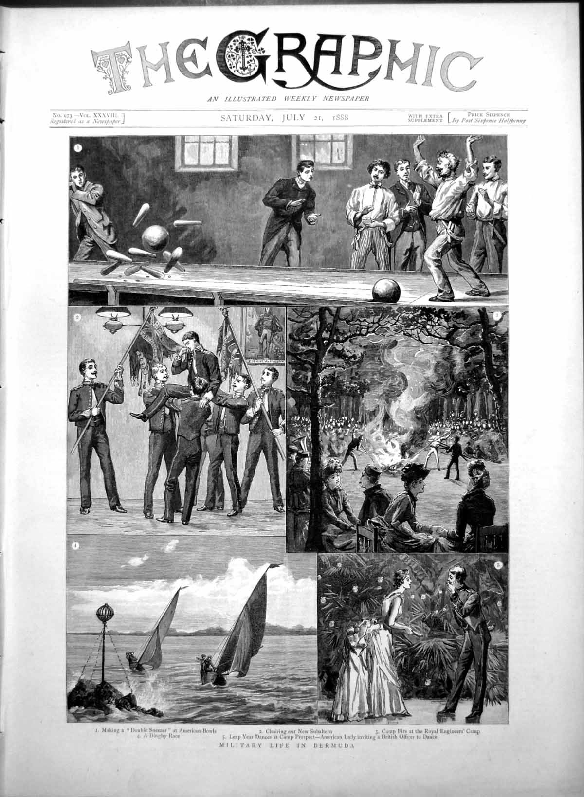Antique Old Print Military Life Bermuda Dinghy Race Royal Enginners Camp 1888