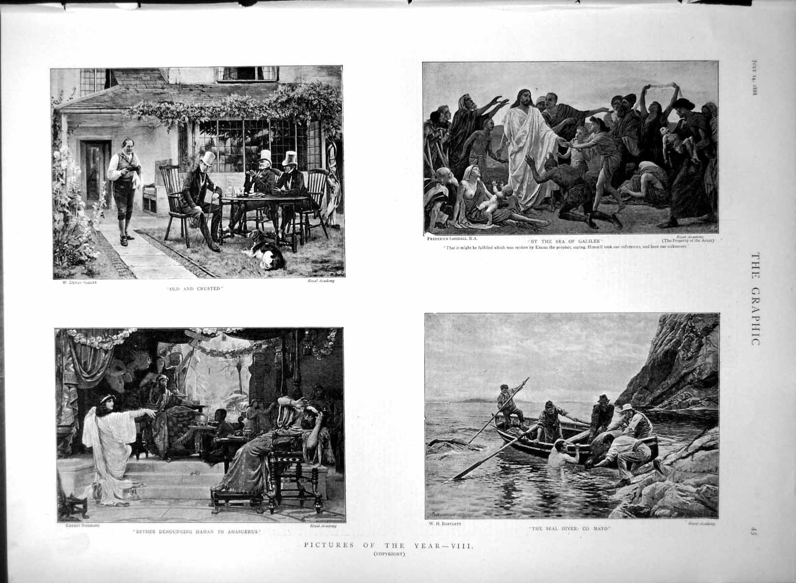 Antique Print Crusted Sea Galilee Goodall Seal Diver Co Mayo Bartlett 1888 19th