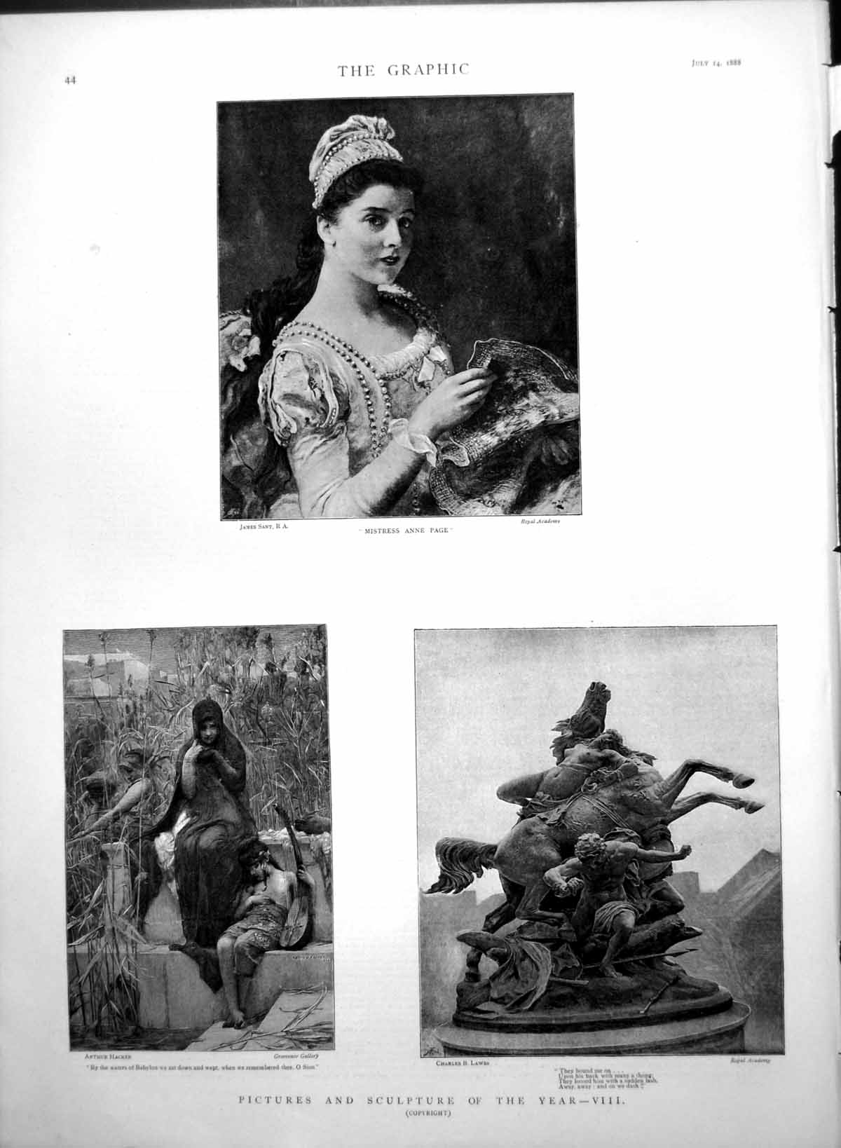 Antique Old Print Mistress Anne Page J Sant Waters Babylon Sat Down Wept 1888