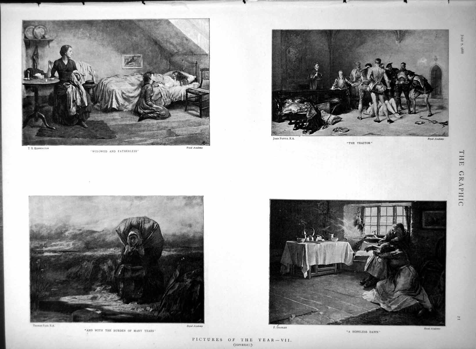 Antique Old Print Traitor Hopeless Dawn Widowed Fatherless Kennington 1888 19th