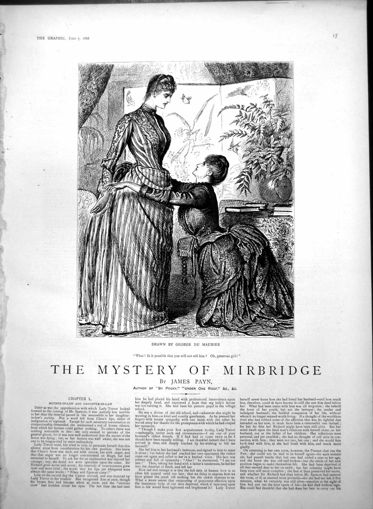 Antique Old Print Mystery Mirbridge G Du Maurier Mother Daughter In Law 1888