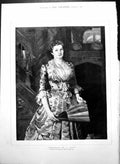 Antique Old Print Portrait Lady L Alma-Tadema R A Cyrly Hair Hing Fan 1889 19th