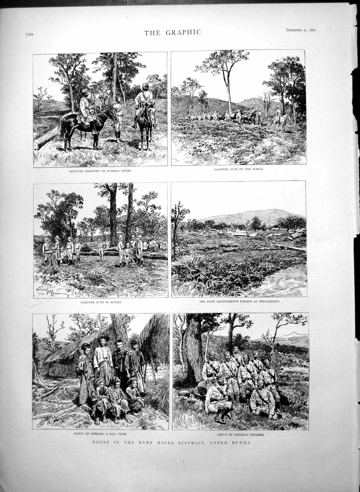 Old Print Ruby Mines District Upper Burma Gardner Guns Leerans Tribe 1887 19th