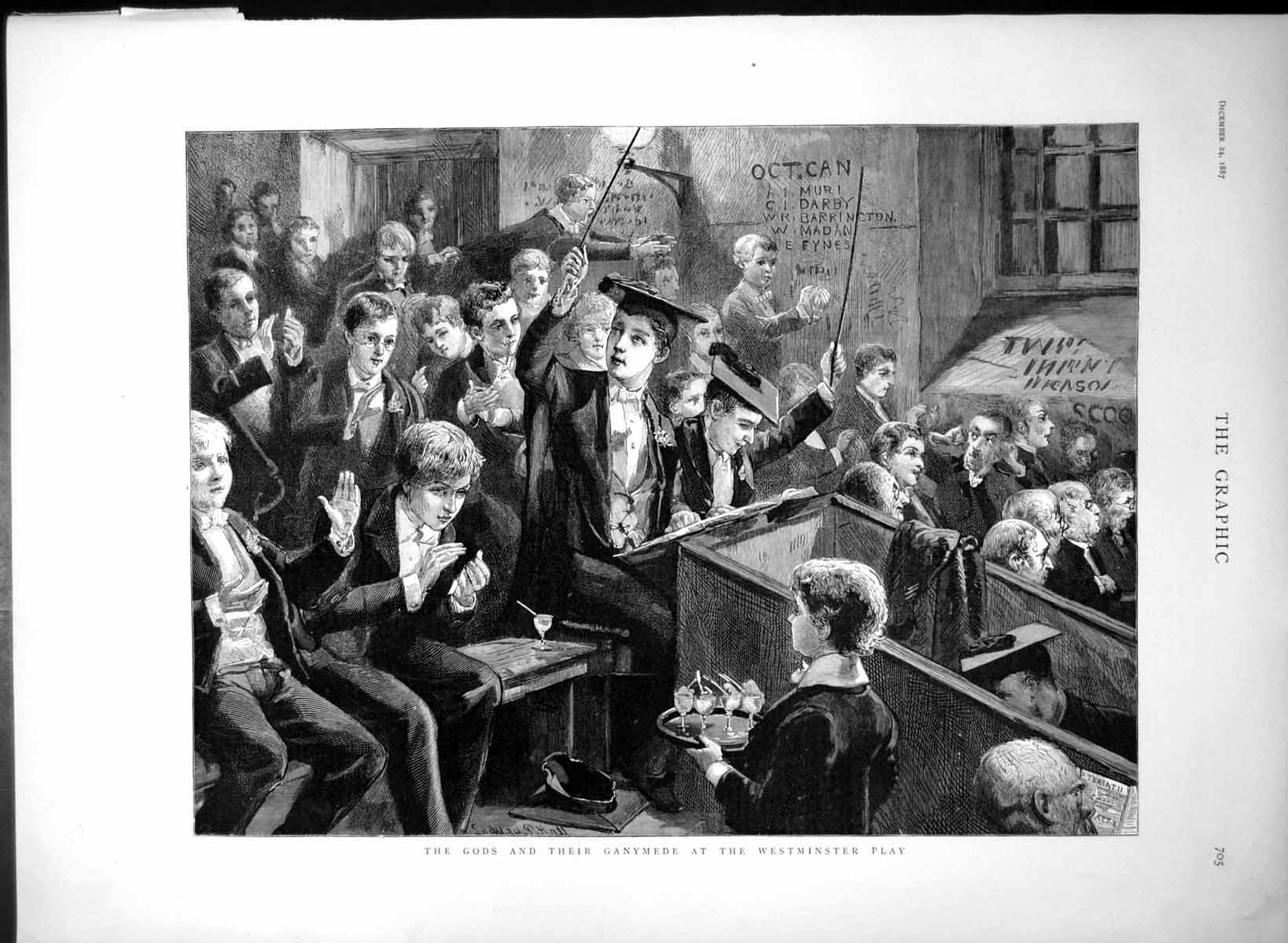 Original Old Antique Print Gods And Their Ganymede Westminster Play 1887 19th
