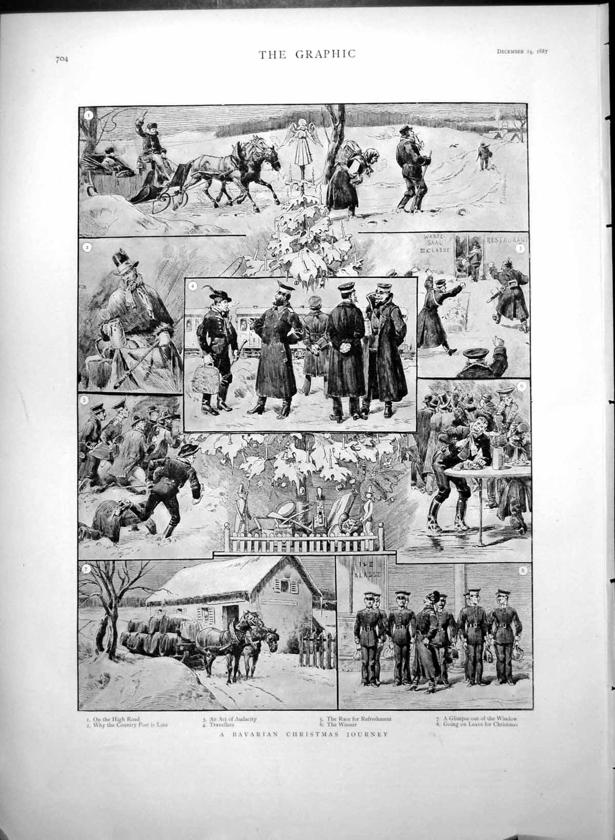 Antique Old Print Bavarian Christmas Journey High Road Travellers Leave 1887