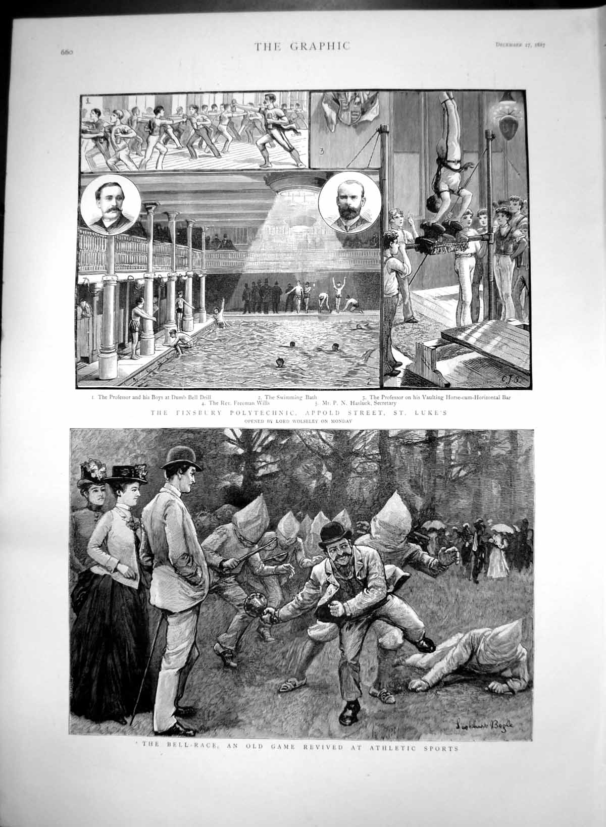 Antique Print Finsbury Polytechnic St Lukes Bell Race Athletic Sports 1887 19th