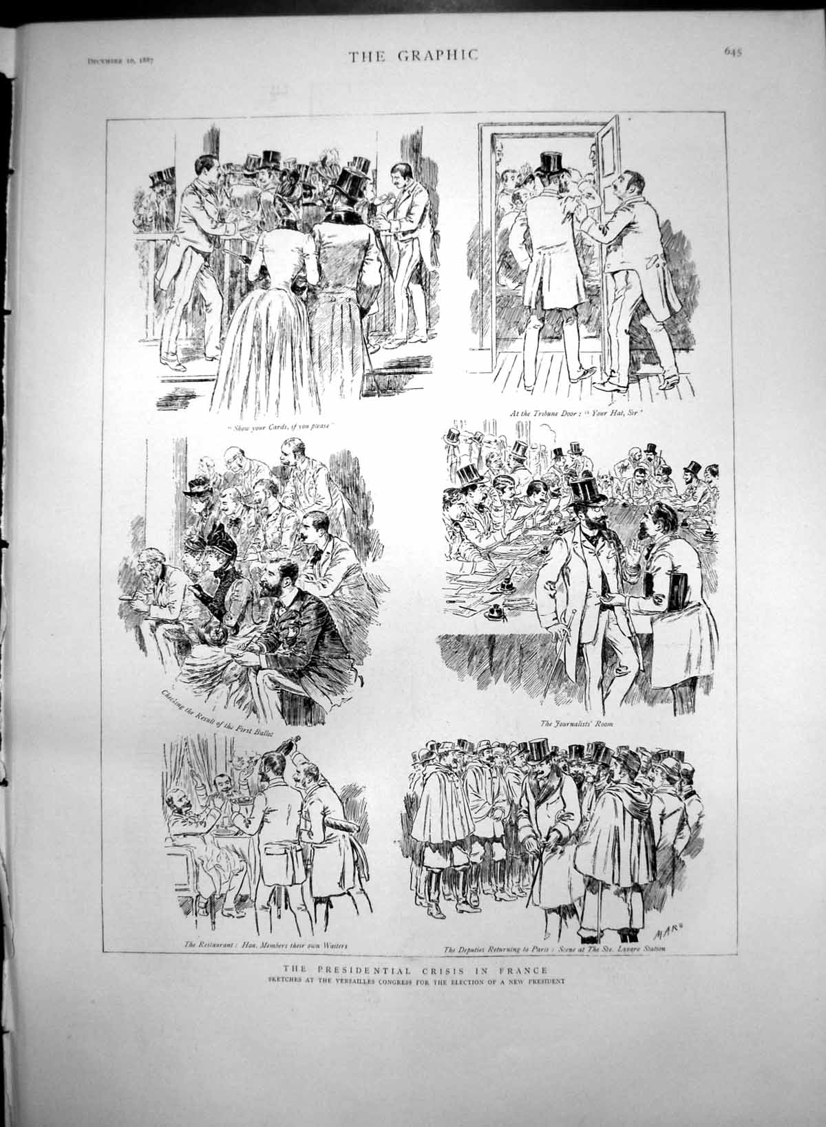 Old Print Presidential Crisis France Results Ballot Deputies Return 1887 19th