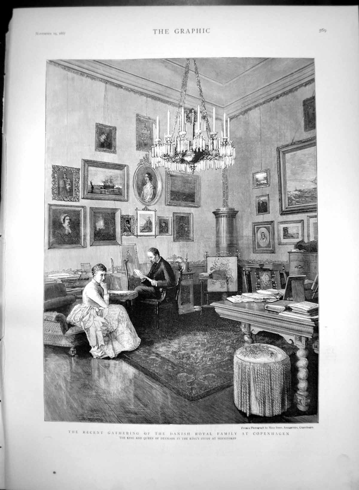 Antique Print Gathering Danish Royal Family Copenhagen Study Bernstorff1887