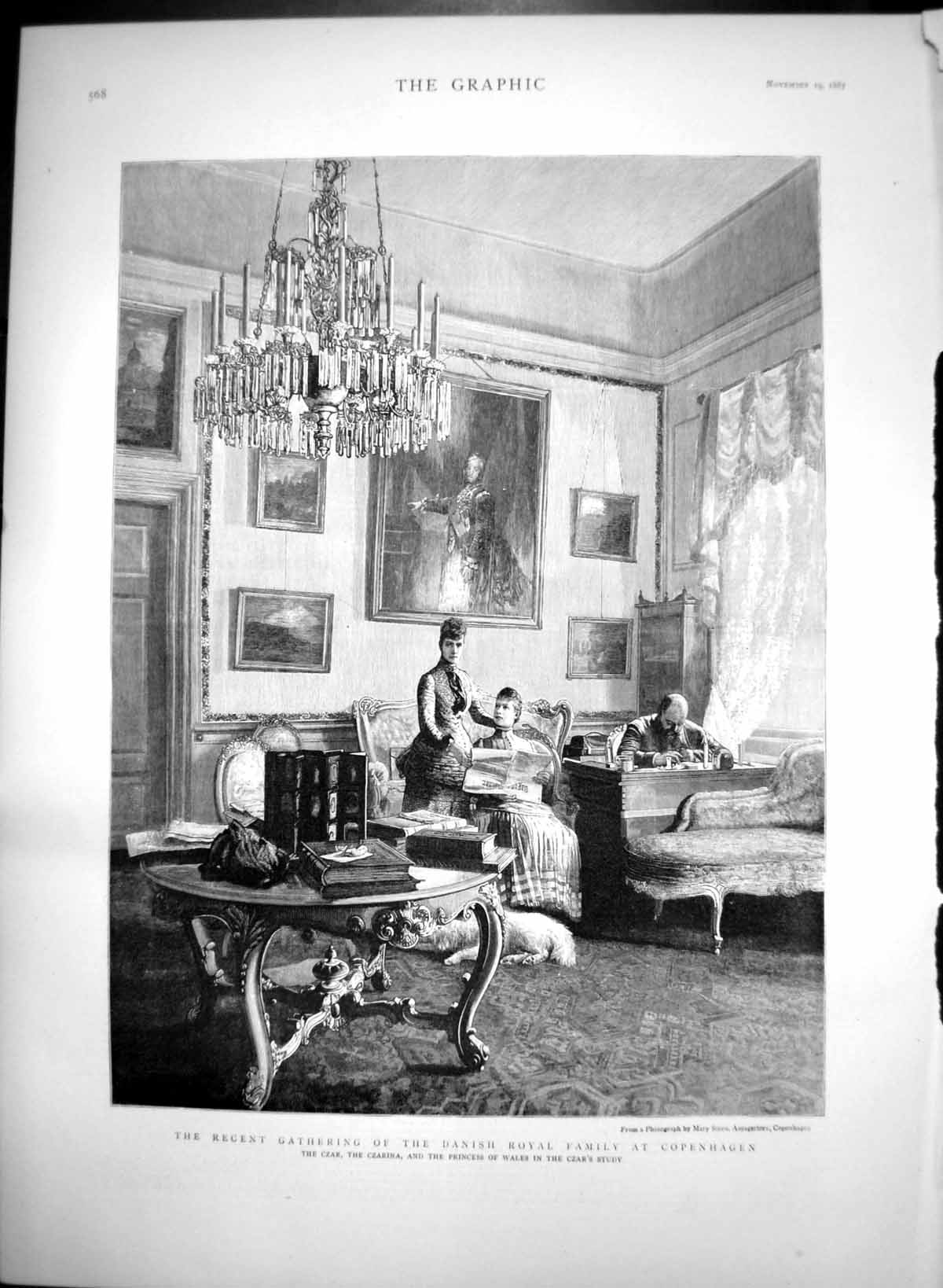 Old Print Gathering Danish Royal Family Czar Czarina Princess Wales 1887 19th