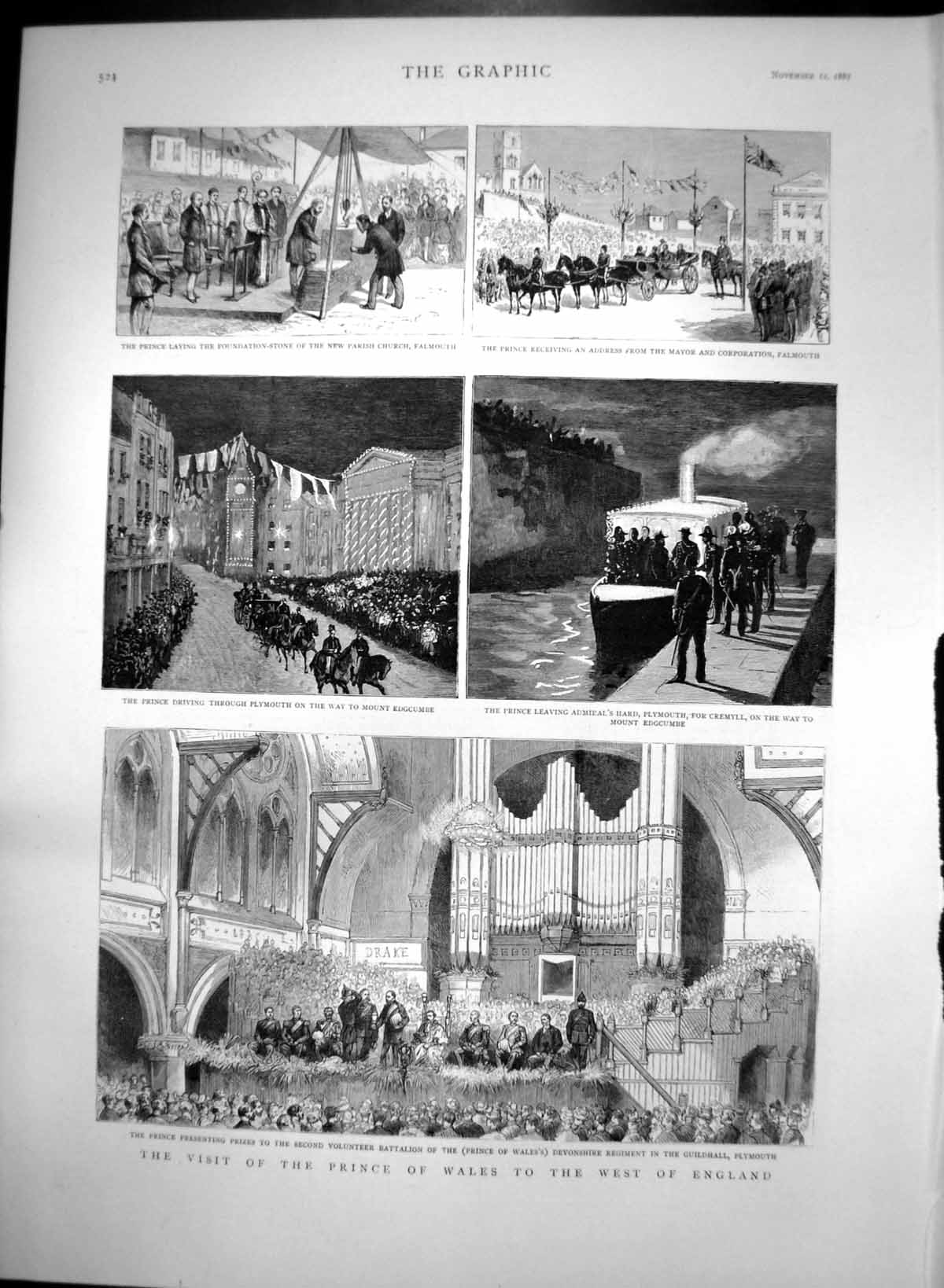Old Antique Print Visit Prince Wales West England Plymouth Falmouth 1887 19th