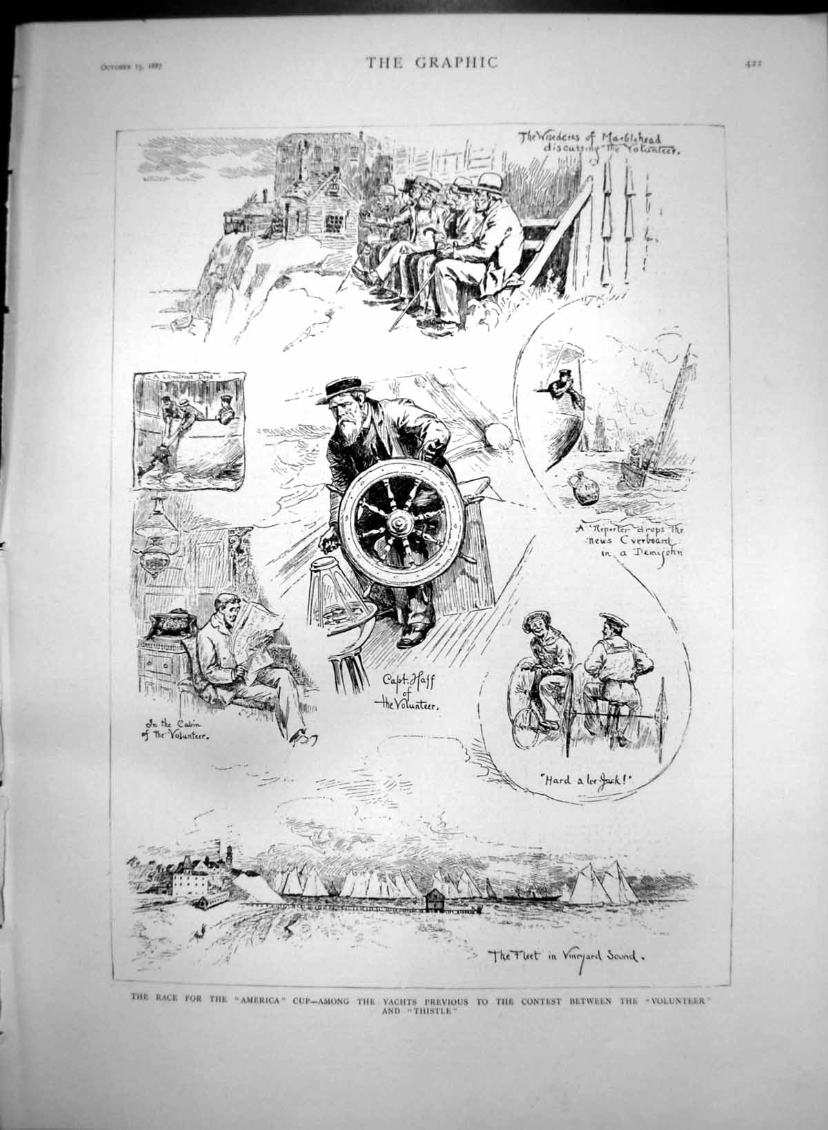 Antique Print Race America Cup Yachts Volunteer Thistle Vineyard Sound 1887