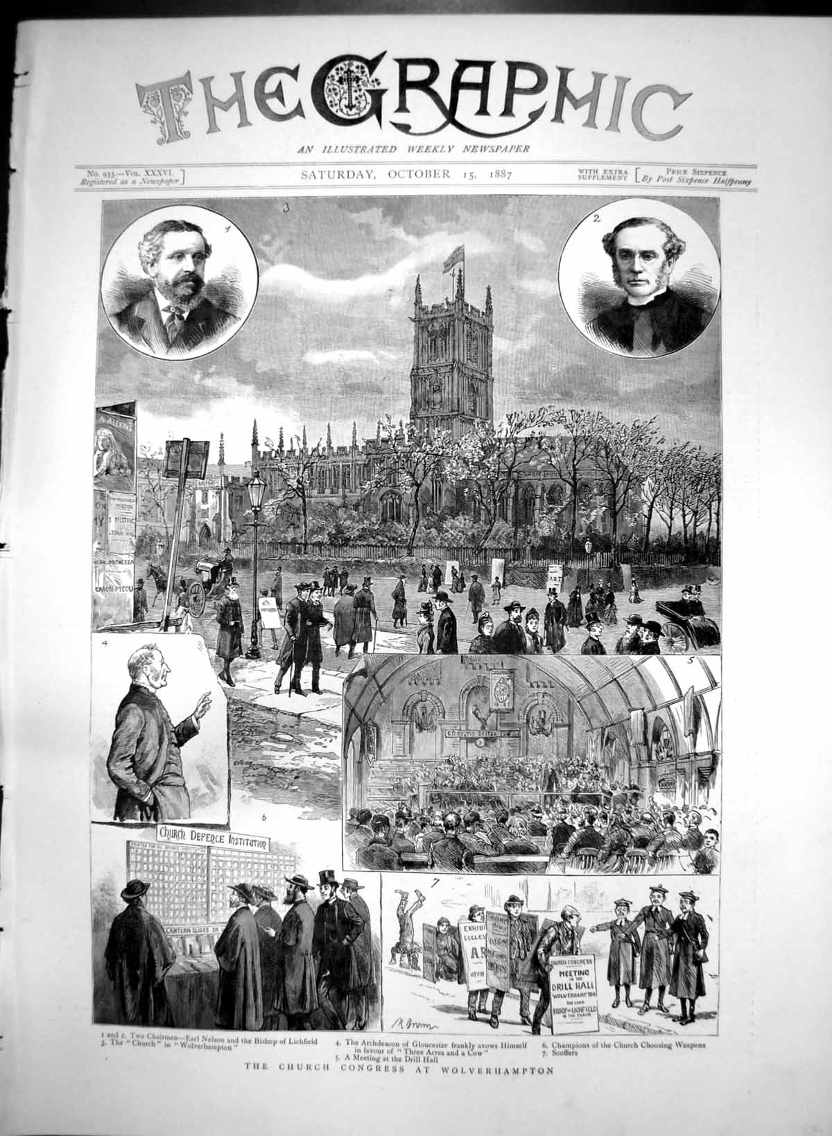 Old Antique Print Church Congress Wolverhampton Earl Nelson Bishop 1887 19th