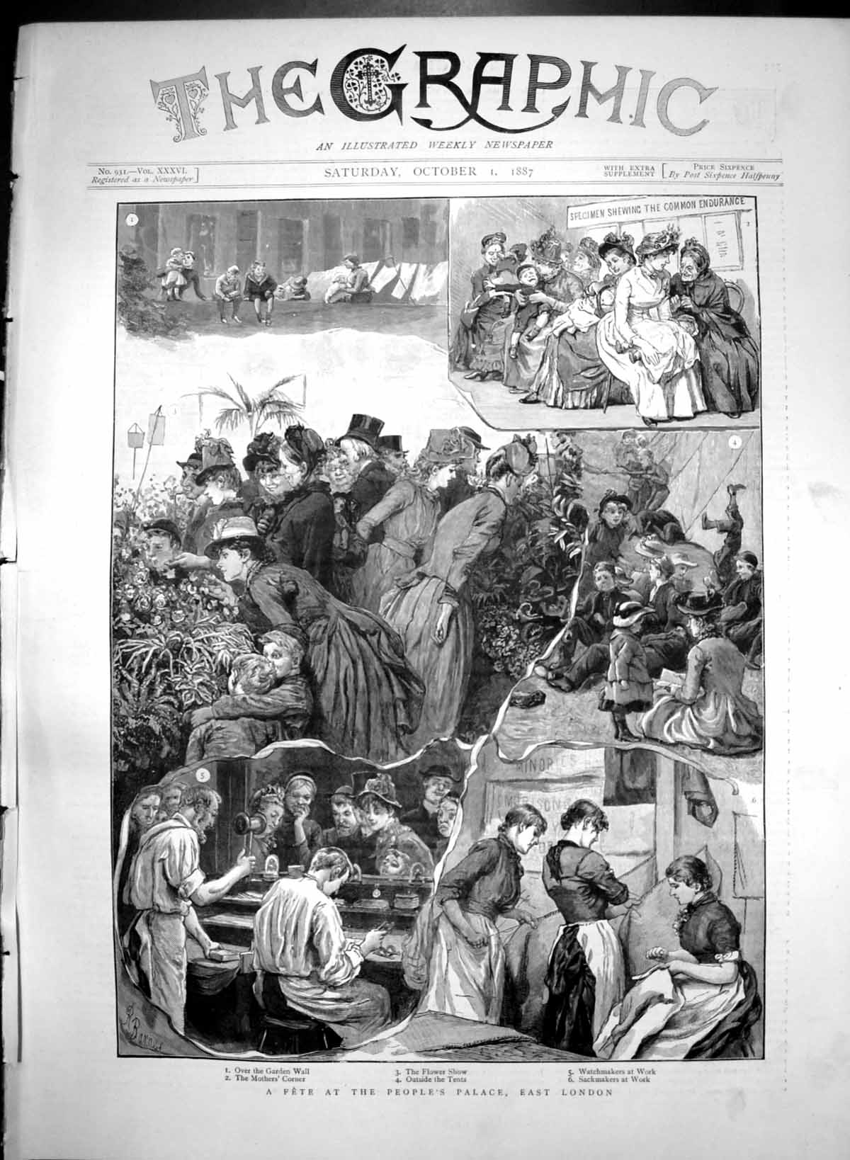 Antique Print Fete Peoples Palace East London Flower Show Watchmakers 1887 19th