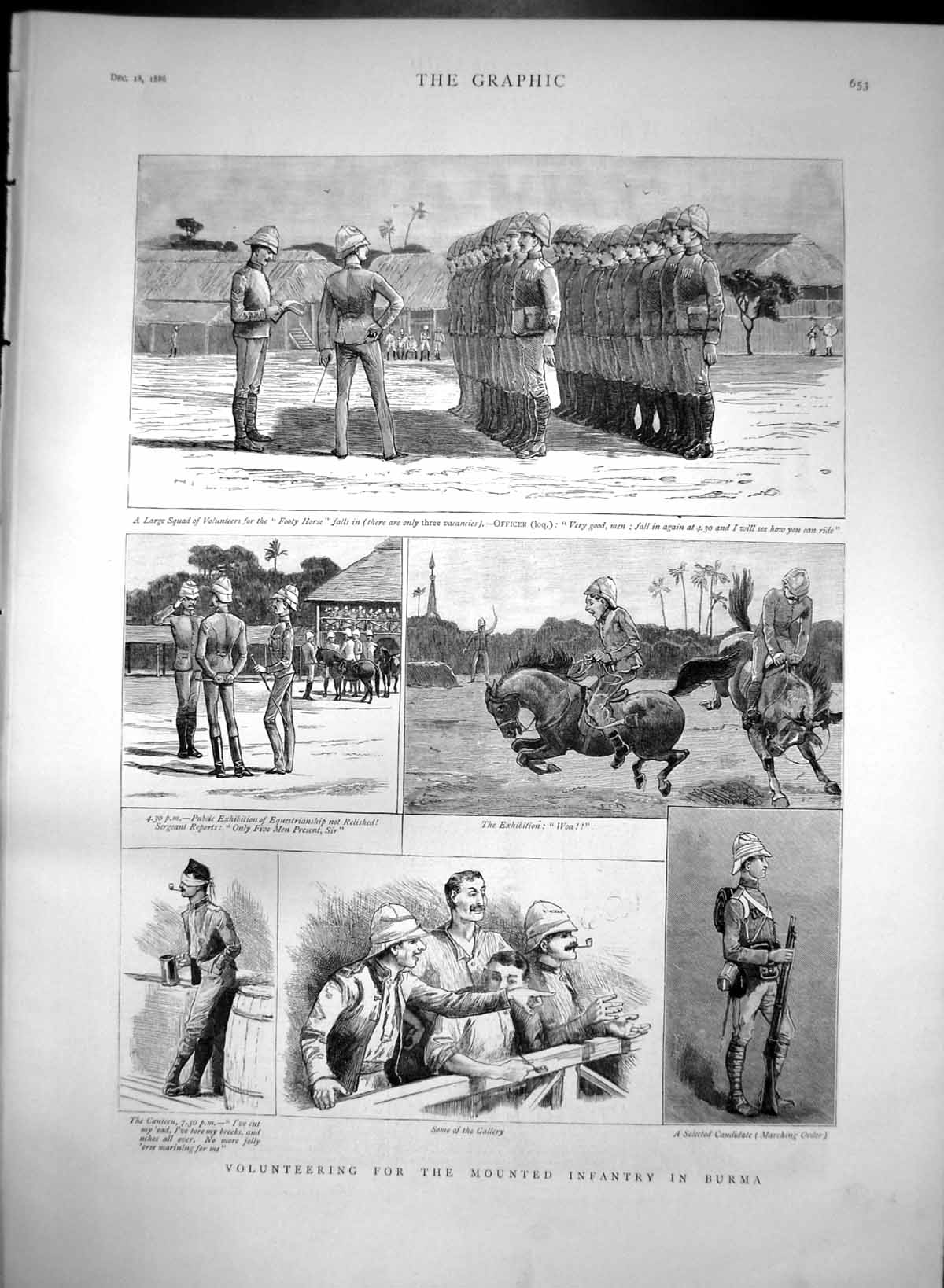 Antique Old Print Volunteering Mounted Infantry Burma Selected Candidate 1886