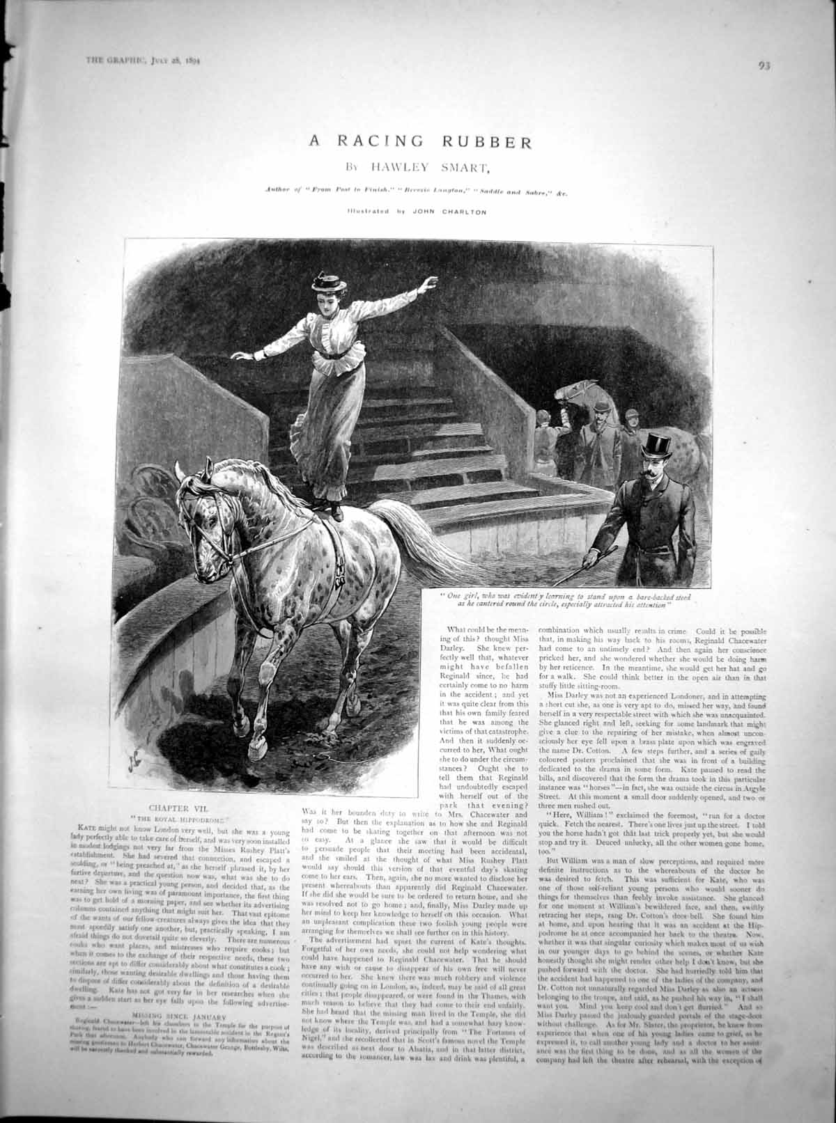 Antique Old Print Racing Rubber Royal Hippodrome Girl Bare Backed Steed 1894