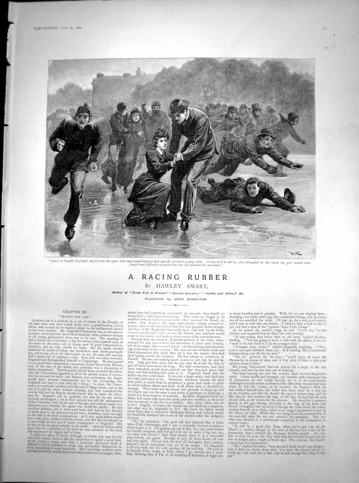 Old Print Racing Rubber Skating For Life Reginald Lady Fell Skating 1894 19th