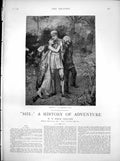 Original Old Antique Print She History Adventure Go Woman Woman Mans Arms 1886