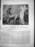 Old Antique Print She History Adventure Form Lady Staggering Man Bed 1886 19th