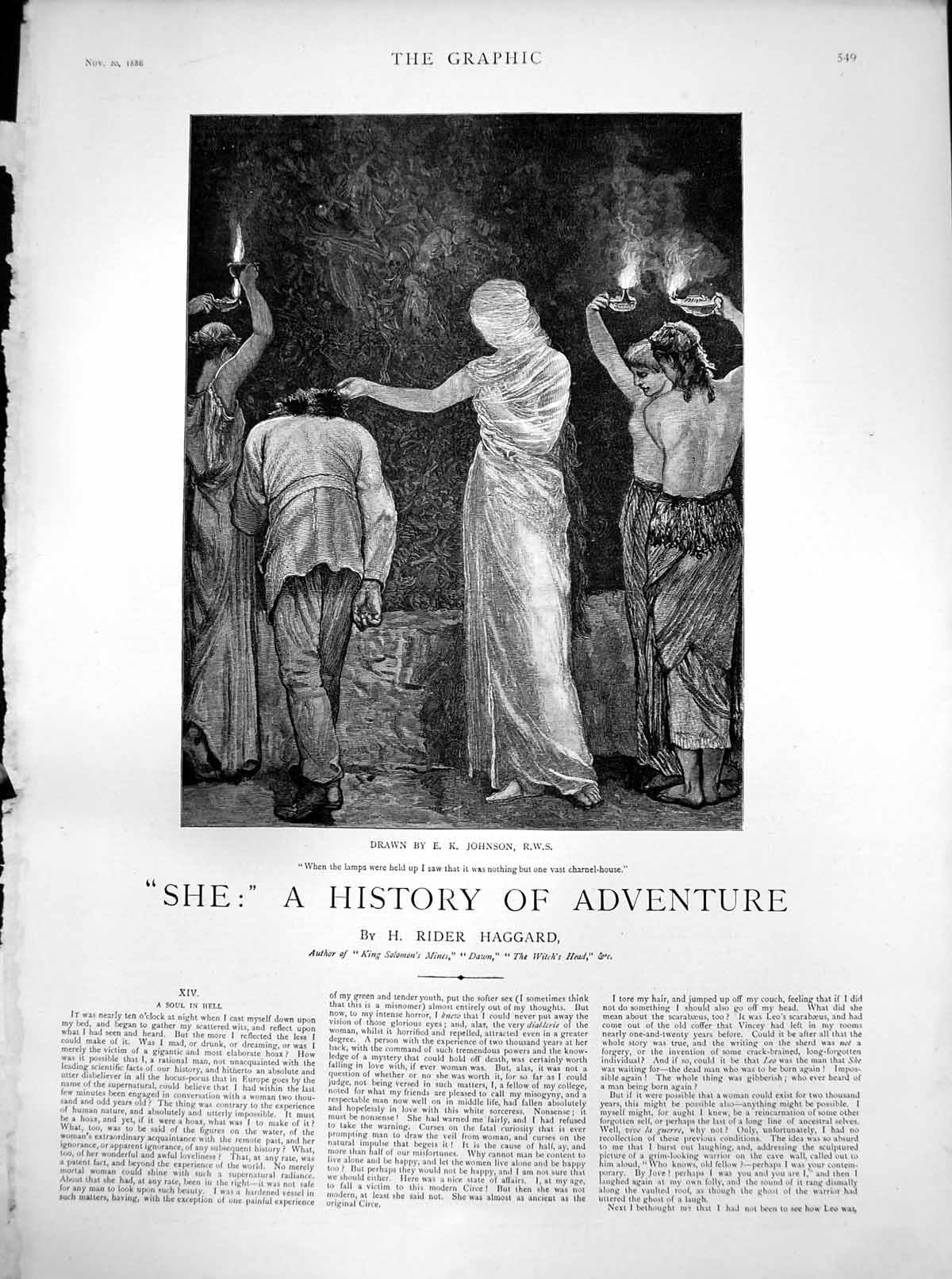 Antique Print She History Adventure Soul Hell Lamplight Charnel House 1886 19th