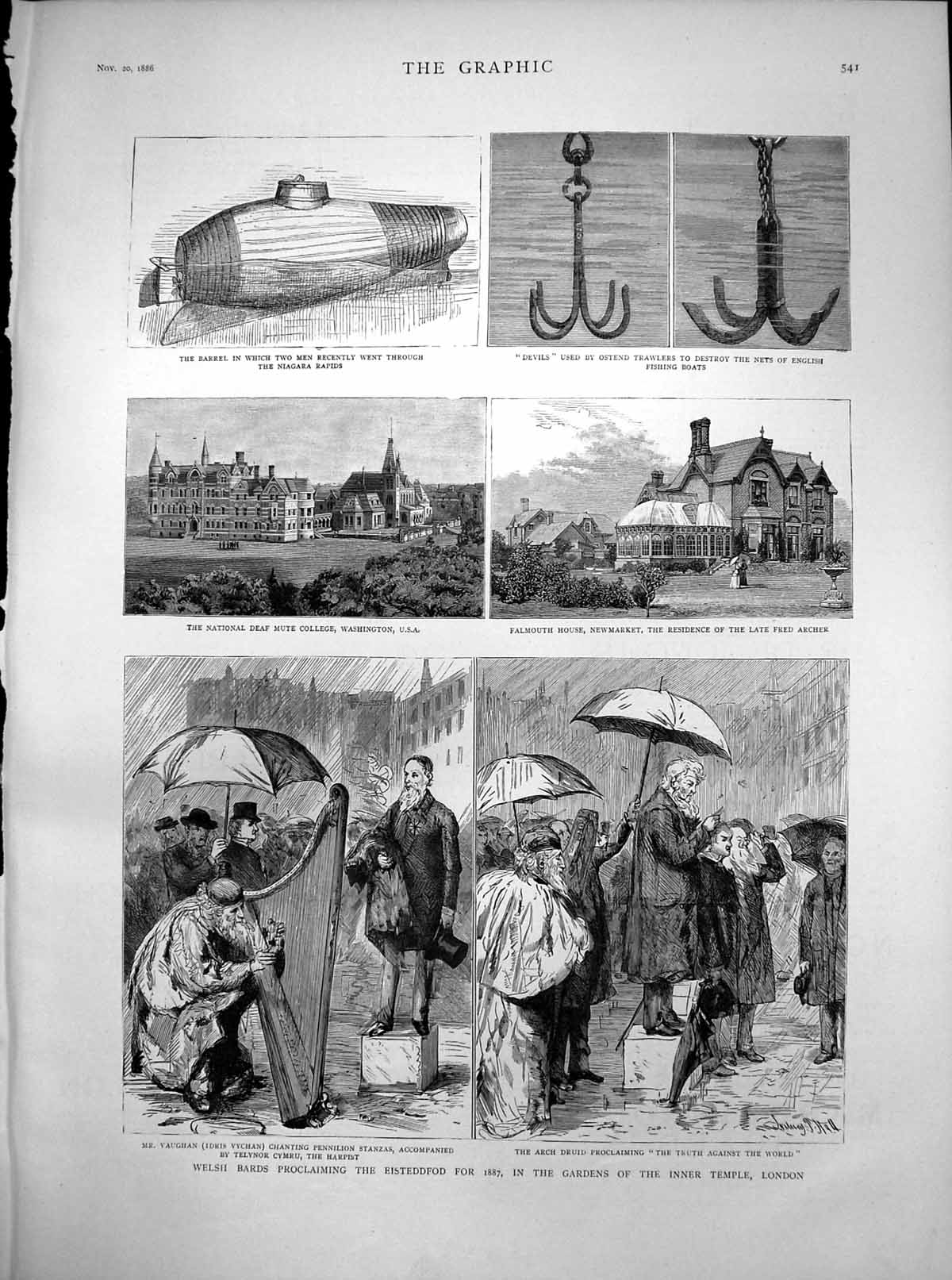 Antique Old Print Proclaiming Eisteddfod London Falmouth House F Archer 1886