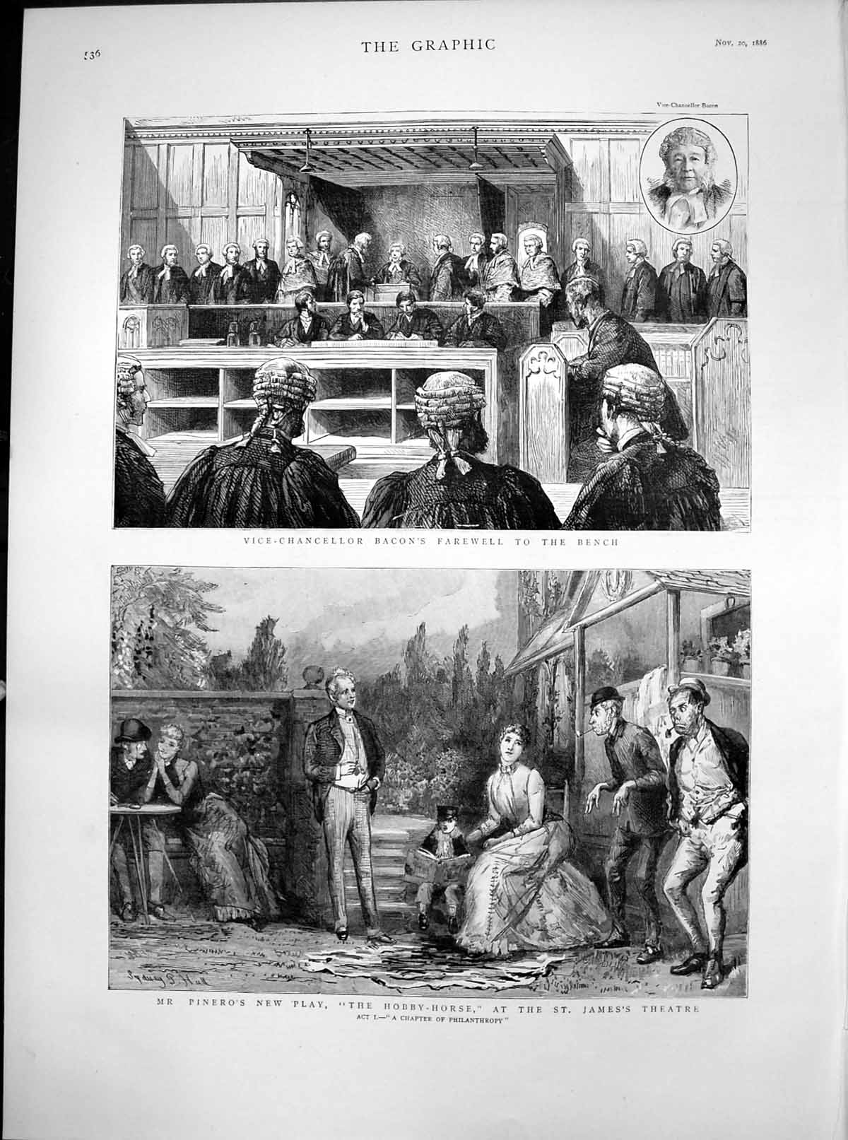 Antique Print Vice Chancellor Bacon Farewell Pineros Play Hobby Horse 1886 19th