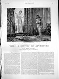 Antique Old Print She History Adventure Hand Grasped Curtain Lady Floor 1886